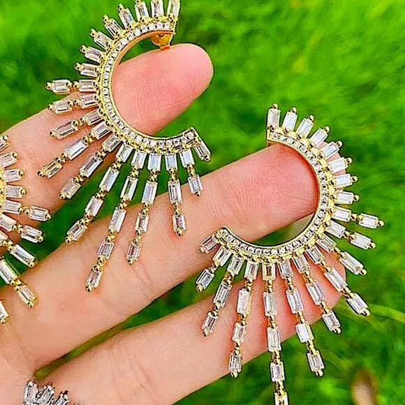 Gold Zircon Celestial Statement Earrings - Picture 7 of 8